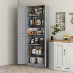 Homcom Armoire de cuisine Armoire de cuisine Meubles auxiliaires avec portes et étagères anti-basculement réglables pour salle à manger Salon 60X30X171 cm Gris