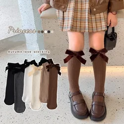 Calcetines jacquard lazo para niñas – Estilo princesa beige