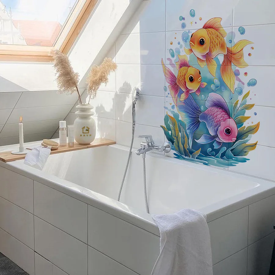 Adhesivo de pared autoadhesivo de pez carpa dorada de océano, adhesivo para azulejos de baño, adhesivo de pared para decoración del hogar - imagen 3