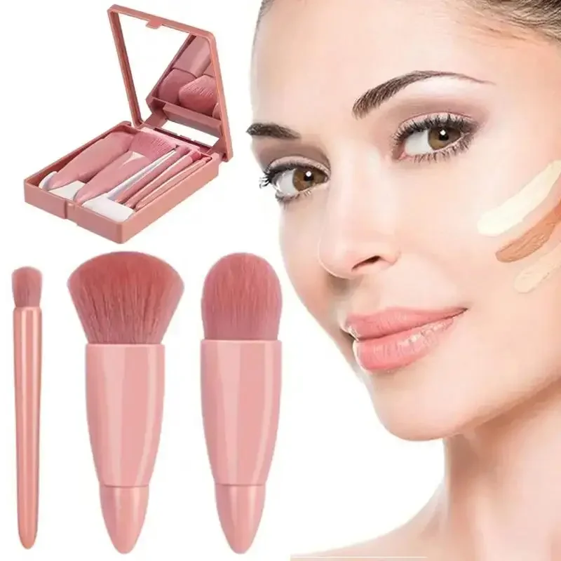 Pinceles cosméticos completos, Kit de funciones pequeñas de 5 uds con estuche y espejo, juego de brochas de maquillaje de tamaño de viaje, Mini brochas de maquillaje - imagen 2