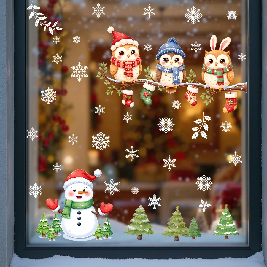 Pegatina de ventana de Navidad, pegatina de ventana electrostática autoadhesiva de búho de muñeco de nieve, decoración de fiesta, pegatina de ventana de vidrio - imagen 2