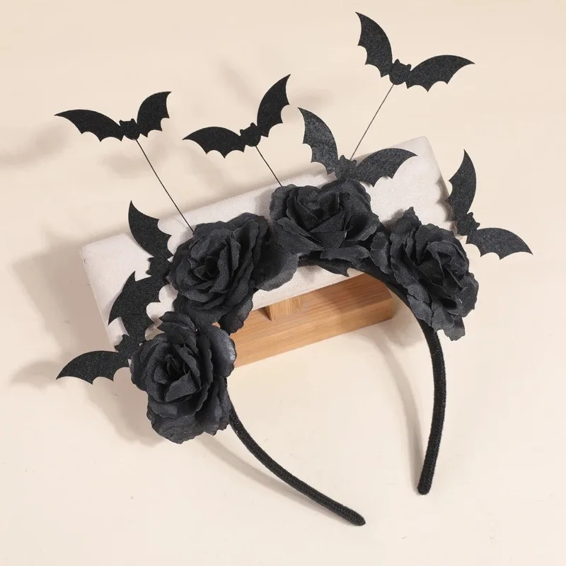 Diadema Halloween diablo con murciélago y flor – Tocado carnaval - imagen 2