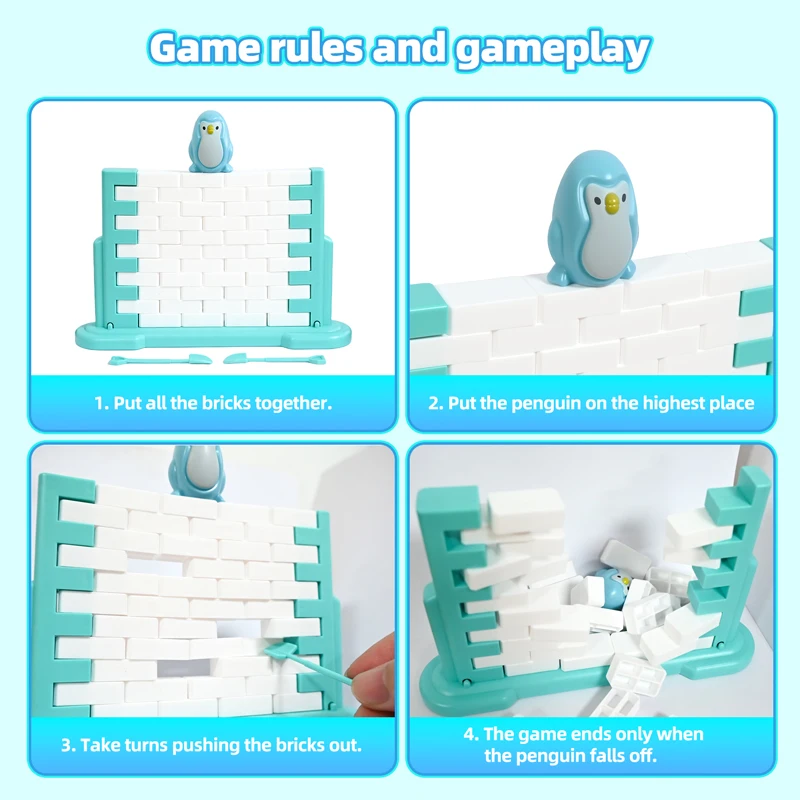 Salva juego de pingüino, rompecabezas de ladrillo de construcción de pared, juguetes de interacción entre padres e hijos, juego de mesa de fiesta, regalos de cumpleaños para niños - imagen 4