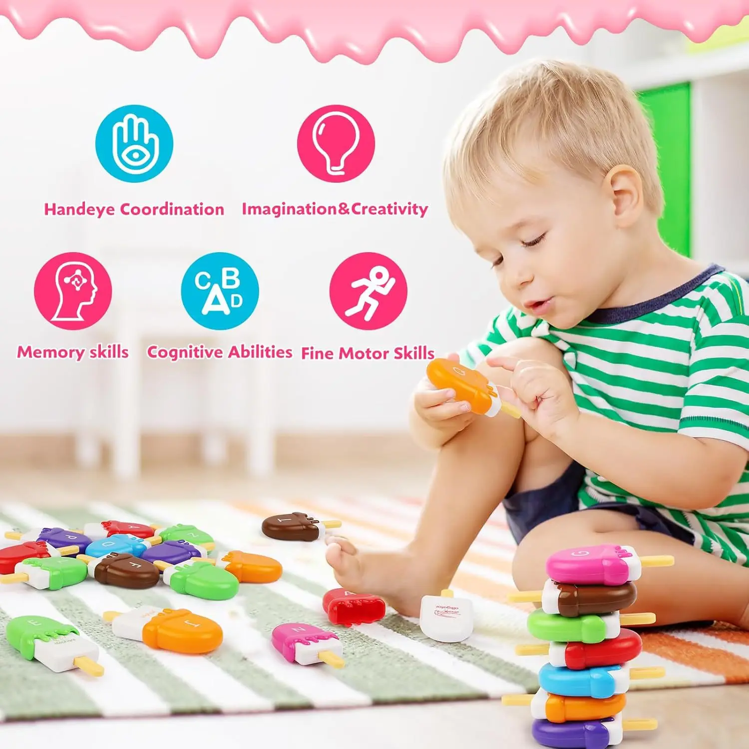 Juego de combinación de letras de helado Montessori para bebé, Educación Temprana, cognición de Color, interacción entre padres e hijos, rompecabezas, juguete para regalo - imagen 2