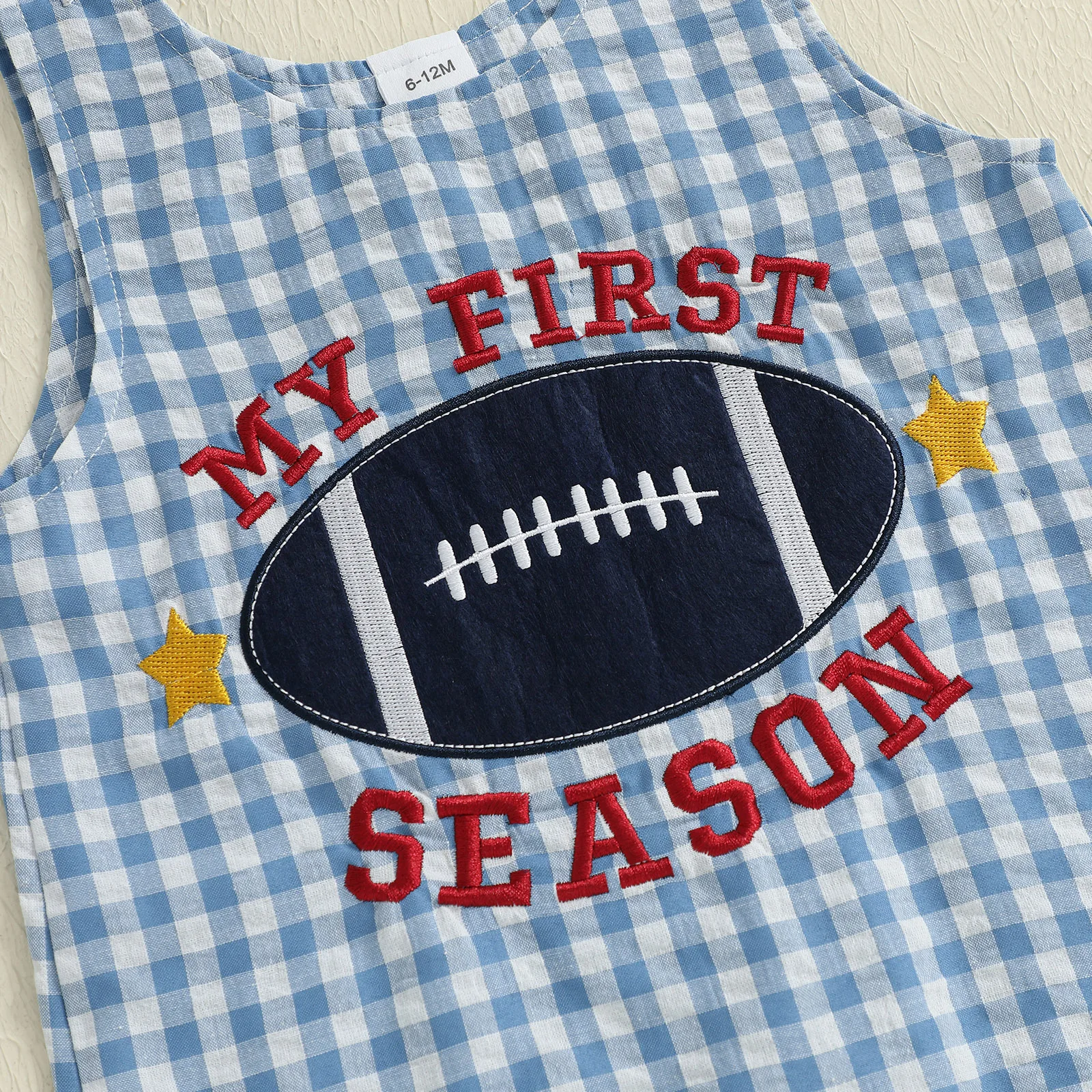 SUNSIOM Conjunto de fútbol para bebé, mameluco liso de manga larga, pantalones generales a cuadros bordados de rugby, conjunto de otoño de 2 piezas - imagen 5