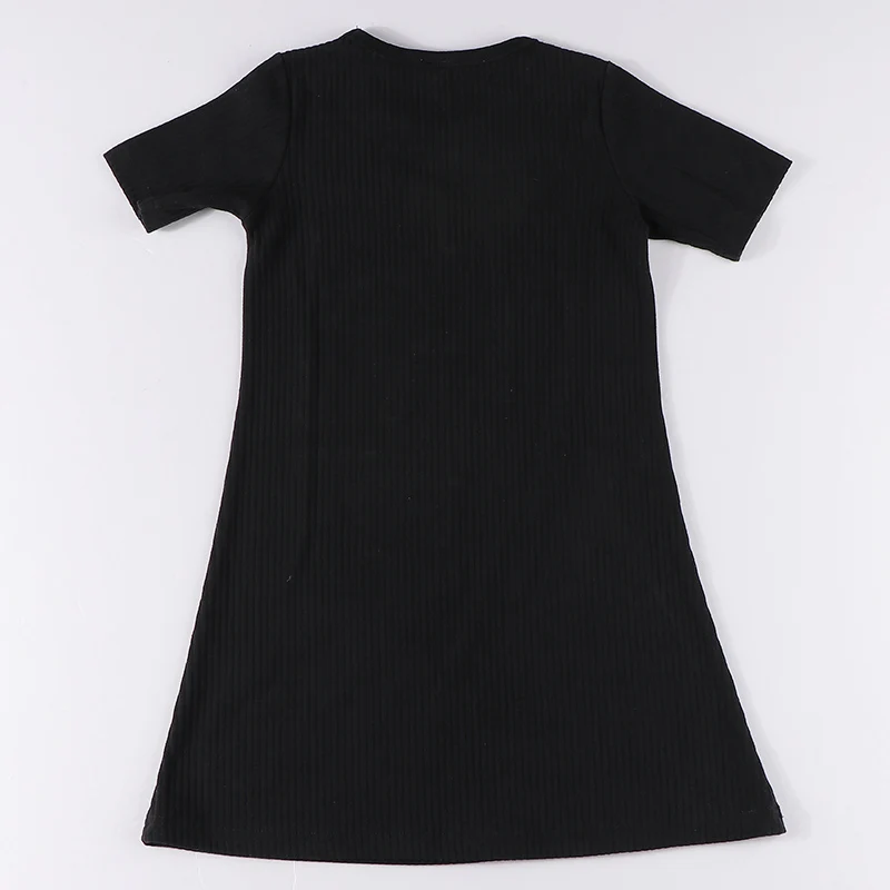 Vestido de verano para niñas, ropa de manga corta y larga para niños, vestidos para niñas, ropa para niños, Parche de mezclilla negra, cuello redondo - imagen 5