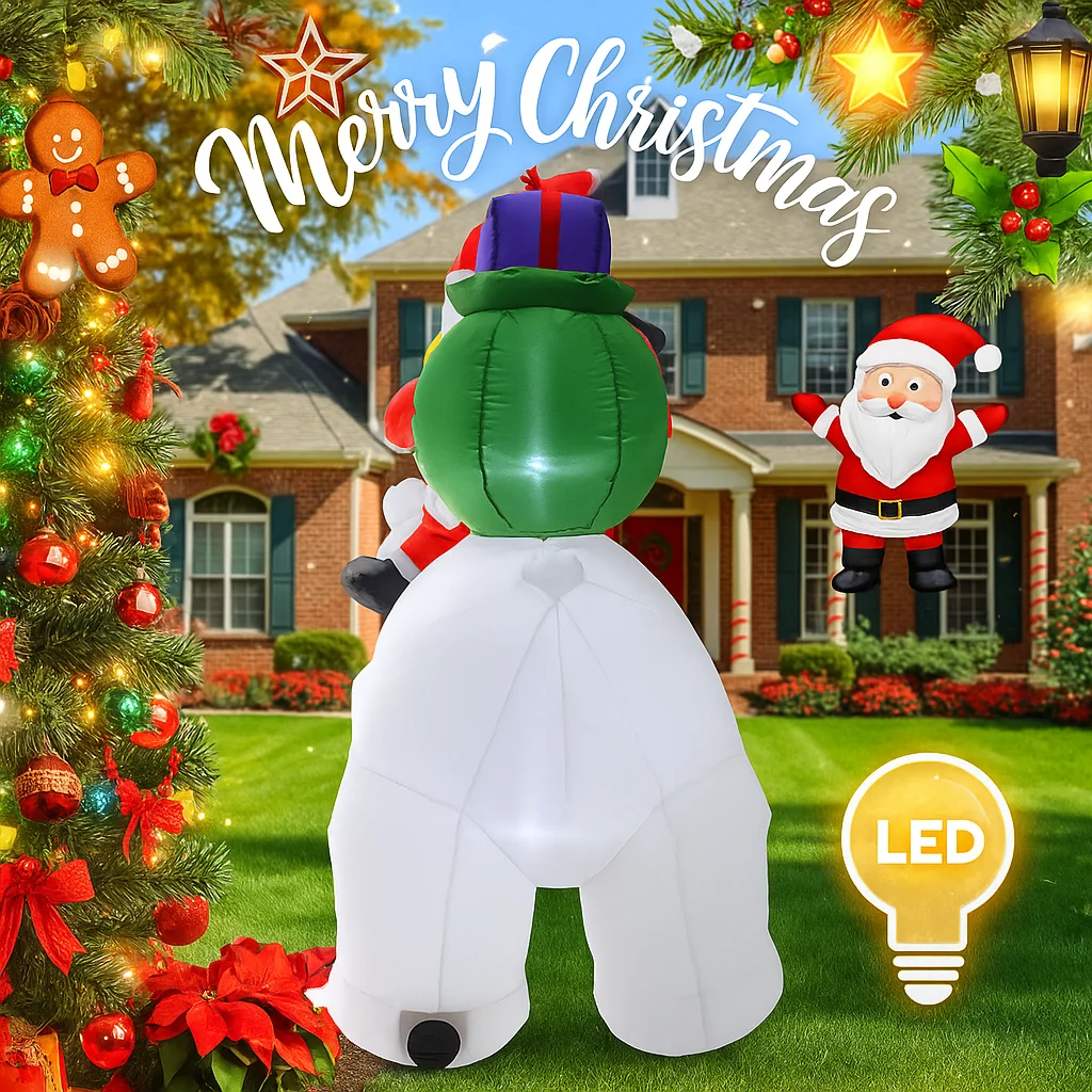 Decoración navideña al aire libre de 6,8 pies, Papá Noel, oso Polar, decoración inflable de Navidad, adornos de patio, luces, juguete para el hogar al aire libre - imagen 3