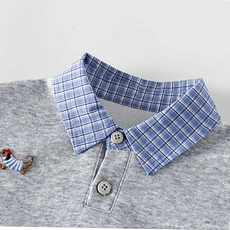 MILANCEL, nueva ropa de otoño para bebés, jersey con cuello a cuadros falso bordado de perro bonito, Top para niños de 0 a 5 años, Sudadera con capucha a cuadros - imagen 4