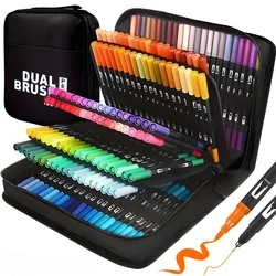 Rotuladores de pincel doble – Juego de marcadores para colorear con estuche