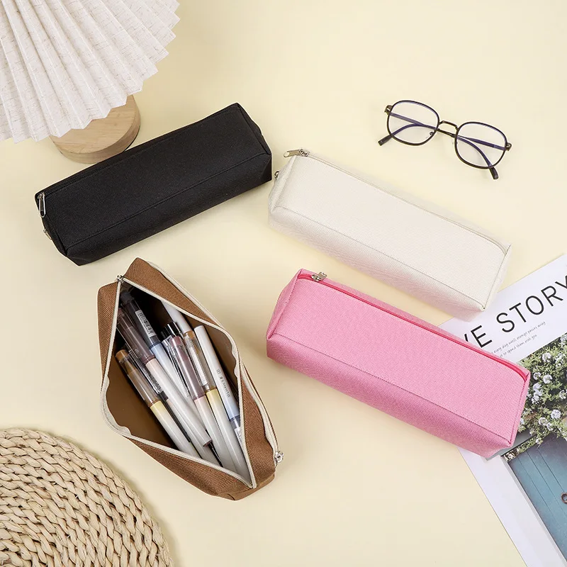Bolsa de lápices de Color sólido Ins, bolsa de papelería Simple de alto valor, almacenamiento portátil para estudiantes, regalos pequeños, bolsa de lápices de lona duradera - imagen 4