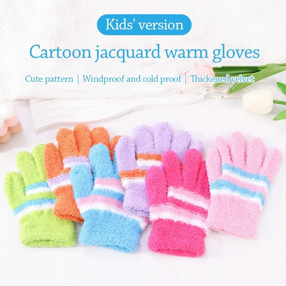 Lindos guantes cálidos de invierno a prueba de viento guantes a prueba de frío guantes elásticos de punto suaves para niños de 6 a 9 años al aire libre - imagen 2