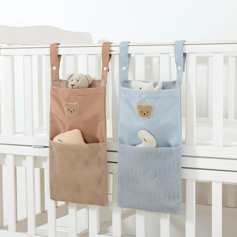 Organizador de cabecera de malla transpirable, bolsa de almacenamiento multibolsillo para bebé con diseño ventilado, organizador colgante Universal para parque infantil de cuna