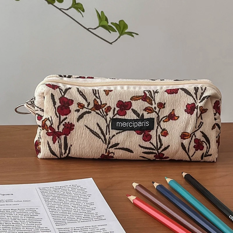 Bolsa de lápices de estilo fresco Floral Kawaii, estuches de lápices de flores pequeñas, bolsa para bolígrafos sencilla y bonita, bolsas de almacenamiento, suministros escolares, regalo de papelería - imagen 5