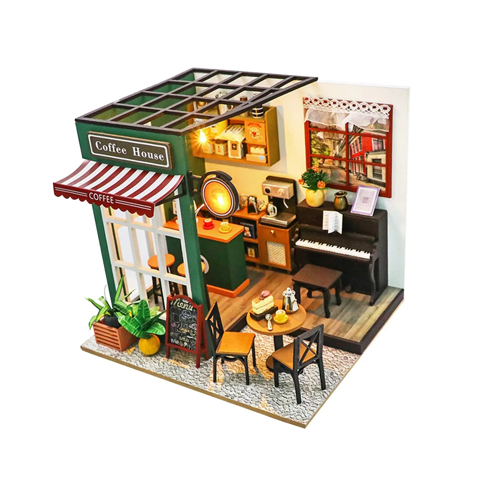 DIY Miniature Dollhouse Kits with Furniture Coffee Shop for Family Mother