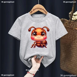 Camiseta gris infantil Kawaii – Diseño hormigas manga corta verano