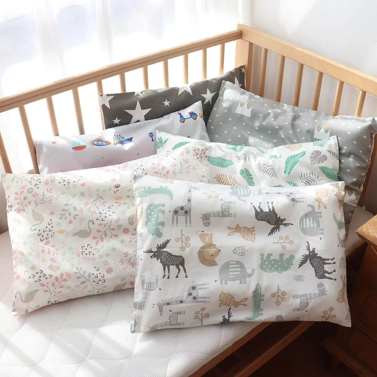 Fundas y almohadas para bebés de 30x50cm, fundas de almohadas con patrón de dibujos animados para niños, funda de almohada de algodón, núcleo de almohada para niñas y niños