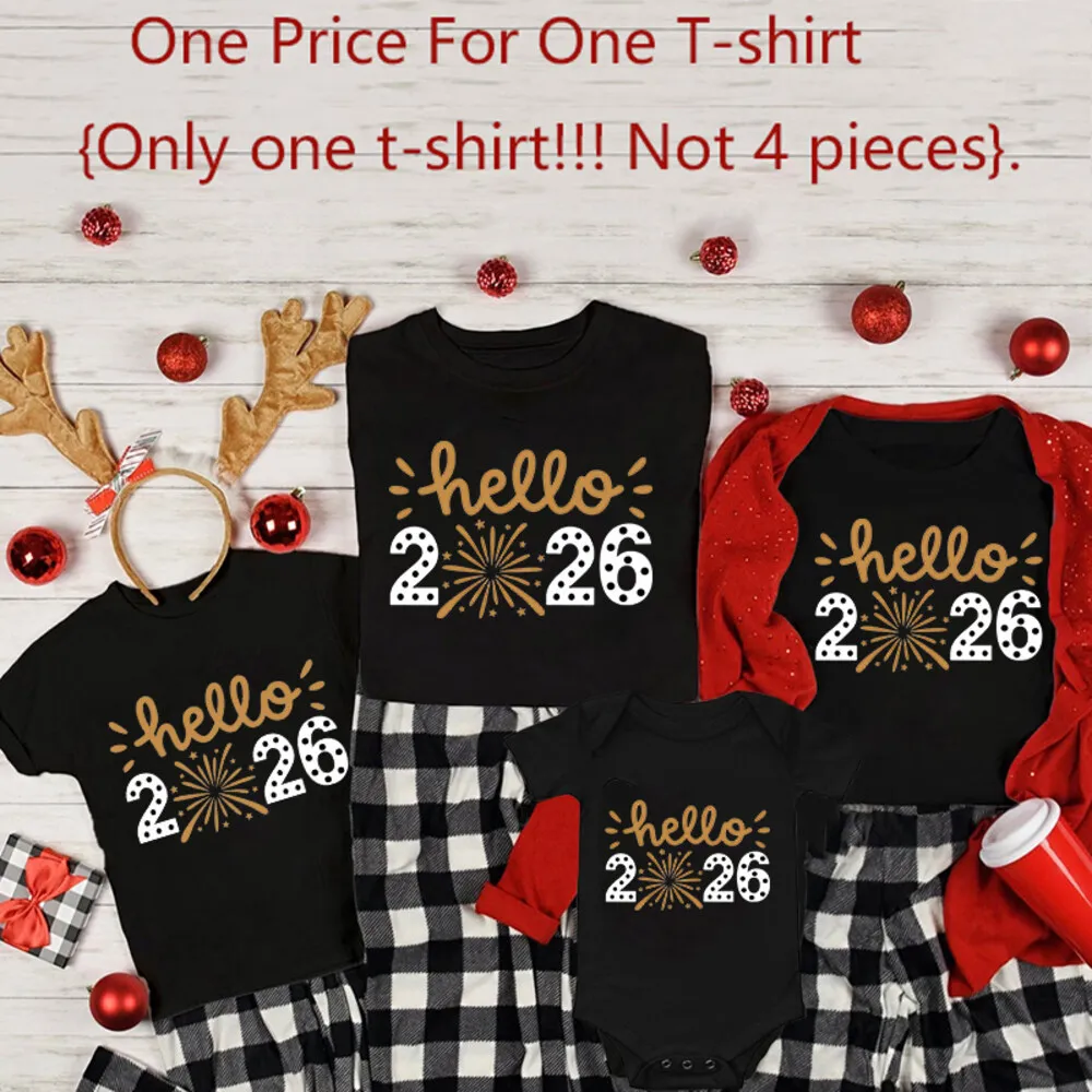 Happy 2026 Ropa a juego con estampado familiar Feliz Año Nuevo papá mamá niños camisas camiseta mono de bebé trajes familiares vacaciones familia Tops - imagen 3