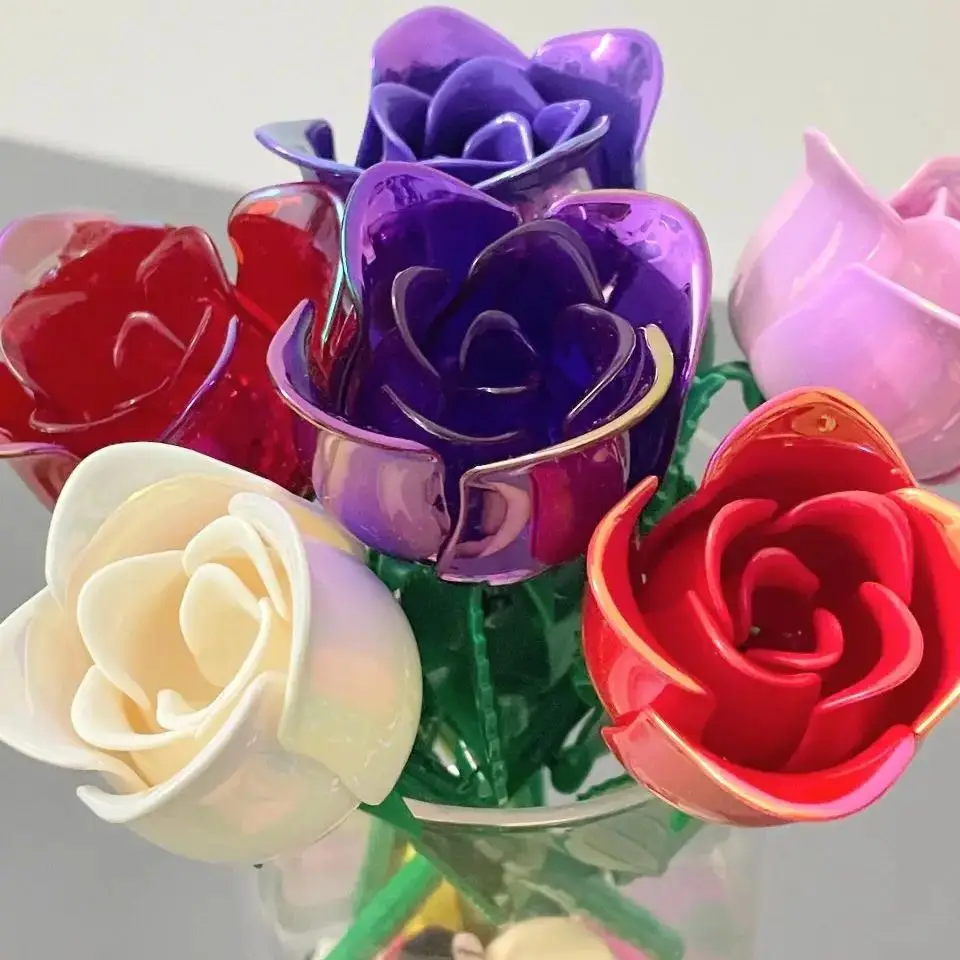Juego de bloques de construcción de flores rosas para siempre, ramo colorido romántico creativo, juego de ladrillos DIY de amor, juguetes, regalos de Navidad para novia - imagen 4