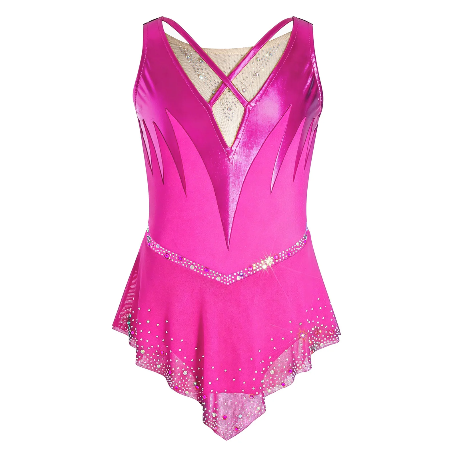 Vestido de patinaje artístico con pedrería y tutú para niña - imagen 3