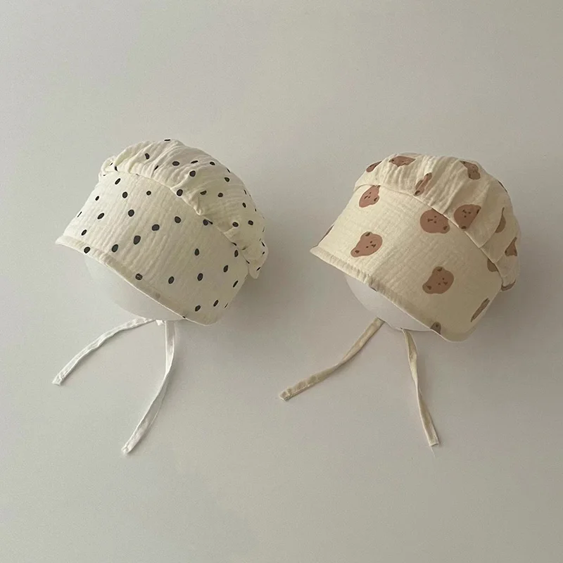 Sombrero de bebé de dibujos animados para niños y niñas, gorros de muselina de oso lindo para recién nacidos, gorro infantil de primavera y verano, accesorios de gorra para niños pequeños coreanos de 0 a 12M - imagen 2