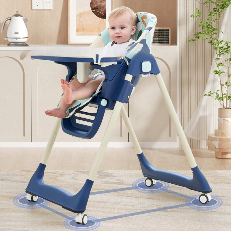 Silla plegable de tubo de acero ajustable en altura, trona portátil antimedias con estructura reforzada, asiento de comedor convertible para bebé - imagen 4