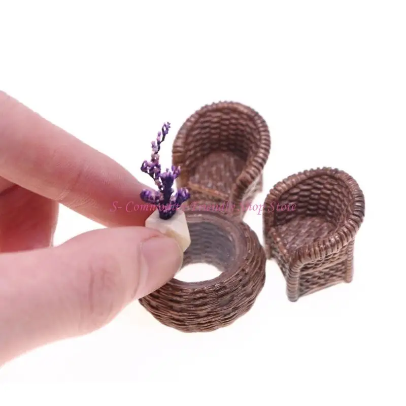 Muebles casa muñecas estilo ratán resina pequeña 85AE con tejido para exhibiciones realistas habitaciones en - imagen 5