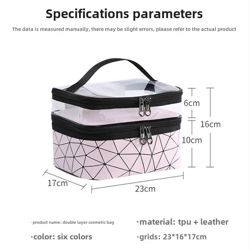 Bolsa de cosméticos impermeable de PVC para mujer, artículos de tocador de cuero de viaje portátiles, organizador de almacenamiento, estuche de maquillaje, bolso transparente - imagen 4