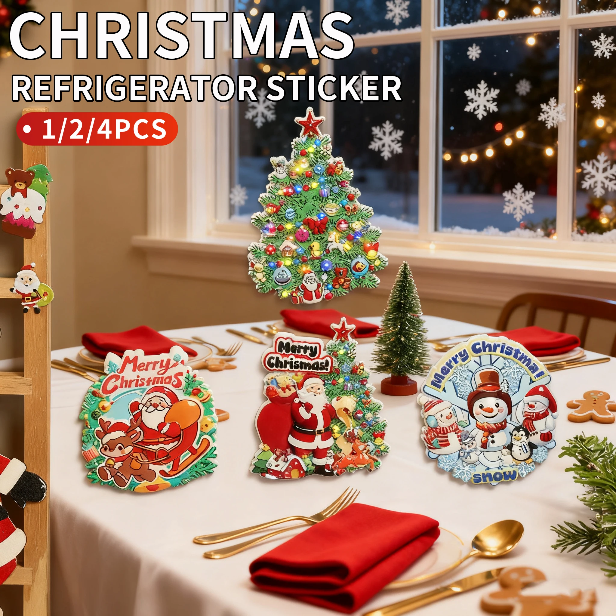 1/2/4 Uds. Decoraciones navideñas-pegatinas para refrigerador-pegatinas magnéticas de resina-pegatinas magnéticas creativas para puerta-percha de puerta