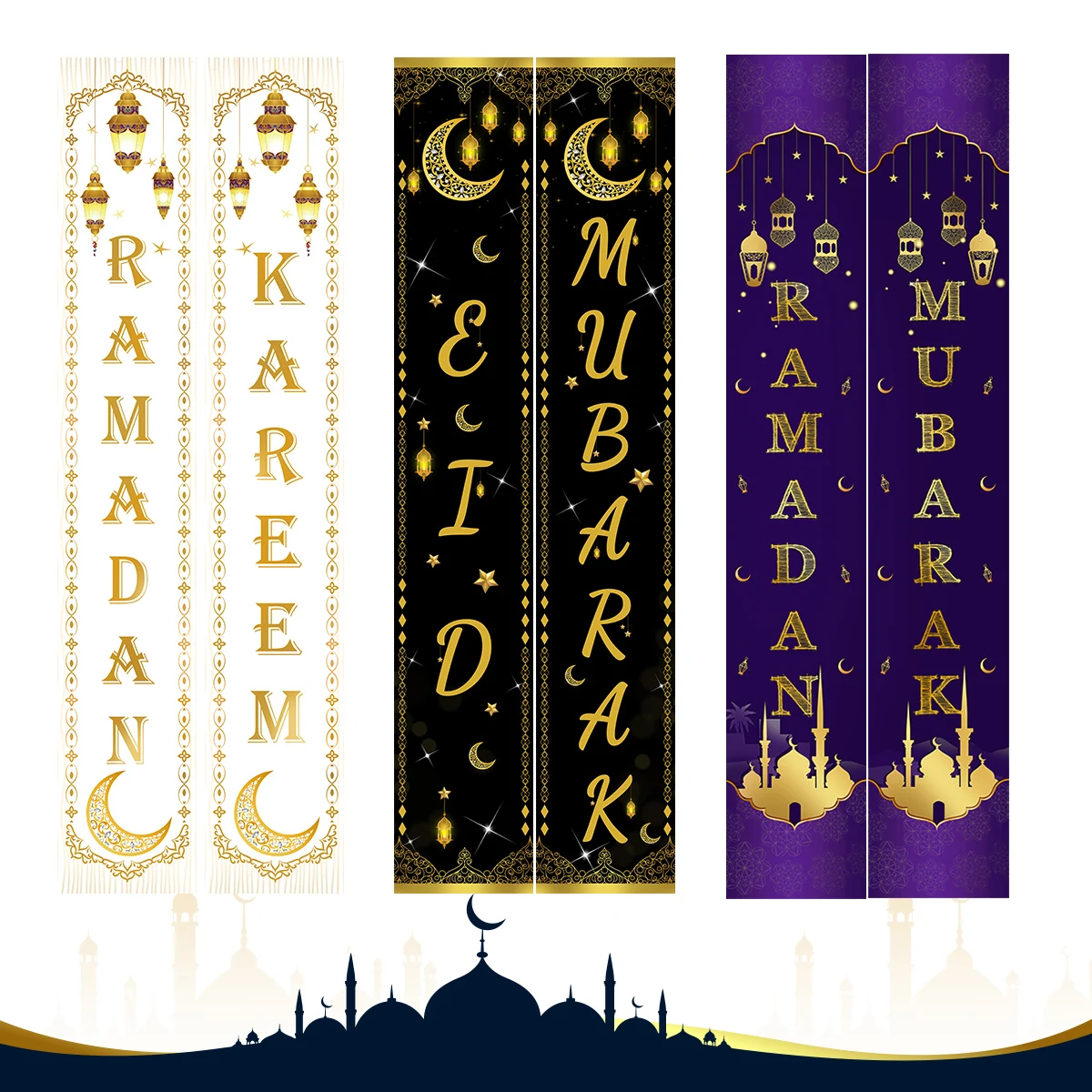 Bannière de porte Eid Mubarak, décoration pour la maison du Ramadan, décor de fête musulmane islamique, cadeaux de l'eid, Abaya AL Adha, Ramadan Kareem - imagen 5