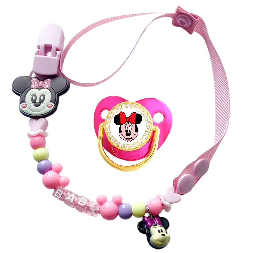 2025 Nombre personalizado Clip de cadena para recién nacido chupete ostentoso y clip para chupete rosa sin BPA chupete bling diseño único regalo para bebé 0-18M