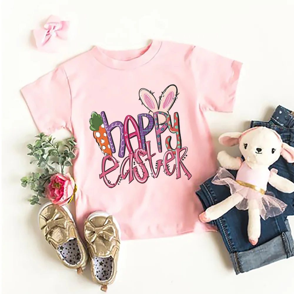 Camiseta con estampado de feliz Pascua para niños, ropa para niños, camisas para niños pequeños, trajes de fiesta de Pascua, camiseta de manga corta, regalo para niños - imagen 3