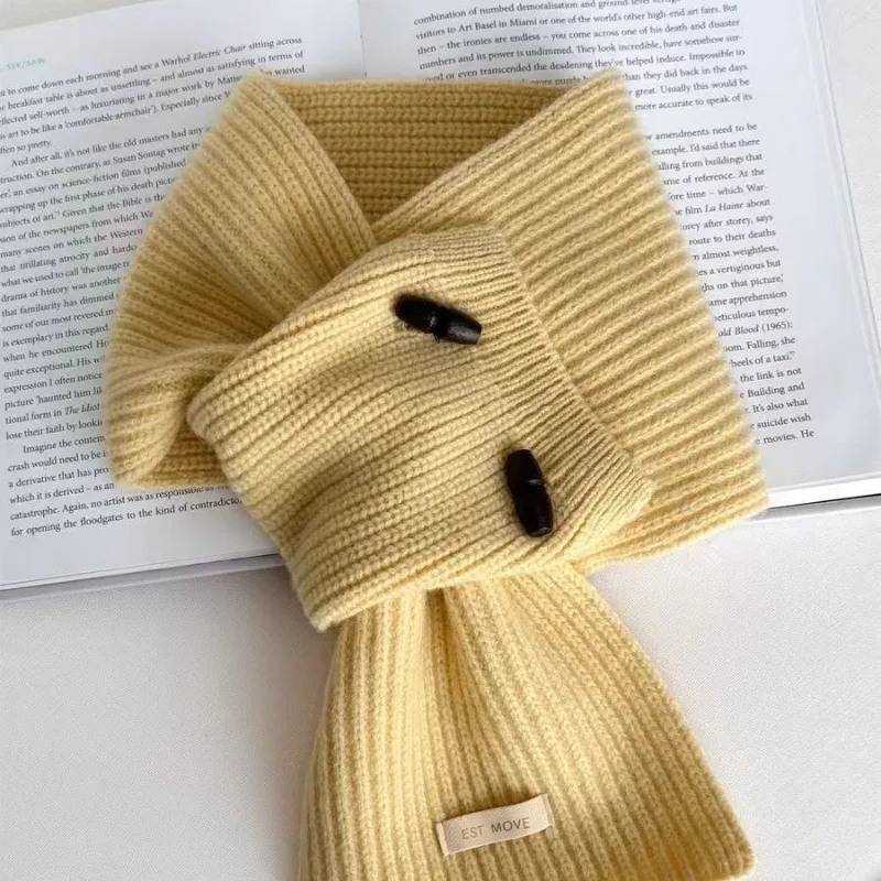 Bufanda de punto con botones de estilo coreano, calentador de cuello con nudo cruzado de invierno, cuello falso suave y agradable para la piel, corbatas versátiles para mujer - imagen 3