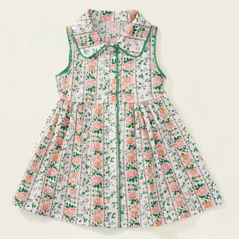 Vestidos de niña de flores de verano estilo chino moda raya sin mangas de algodón princesa Vintage vestido de bebé Boutique ropa para niños B061