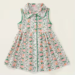 Vestidos de niña de flores de verano estilo chino moda raya sin mangas de algodón princesa Vintage vestido de bebé Boutique ropa para niños B061