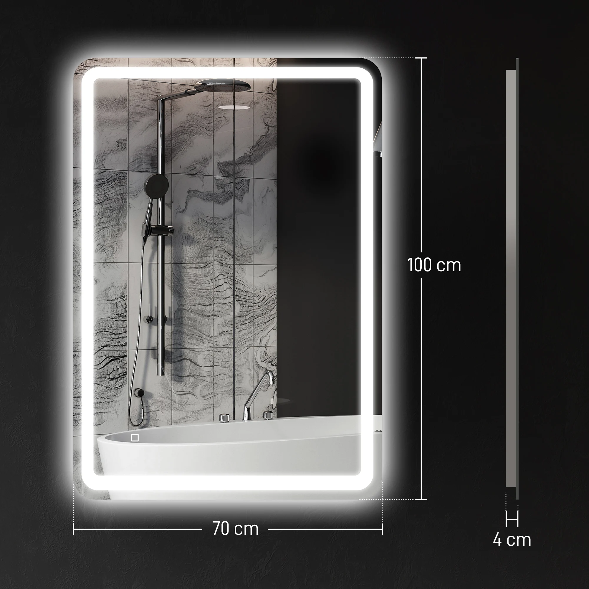 HOMCOM Espejo de Baño con Luces LED, 70x100 cm, Espejo de Pared, 3 Colores de Luz, Brillo Regulable, Función Antivaho, Función de Memoria, Interruptor Táctil, IP44, Horizontal/Vertical - imagen 3