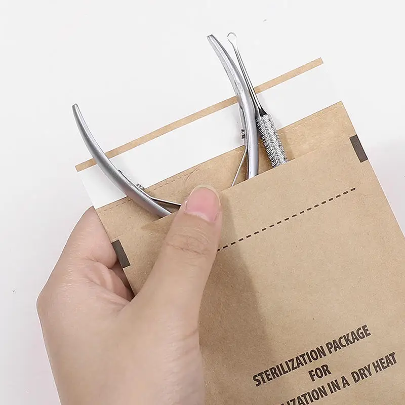 Bolsa de papel Kraft para manicura desechable, bolsas de desinfección autoselladas, limpieza de uñas de alta temperatura, suministros para decoración de uñas, 20 unids/set