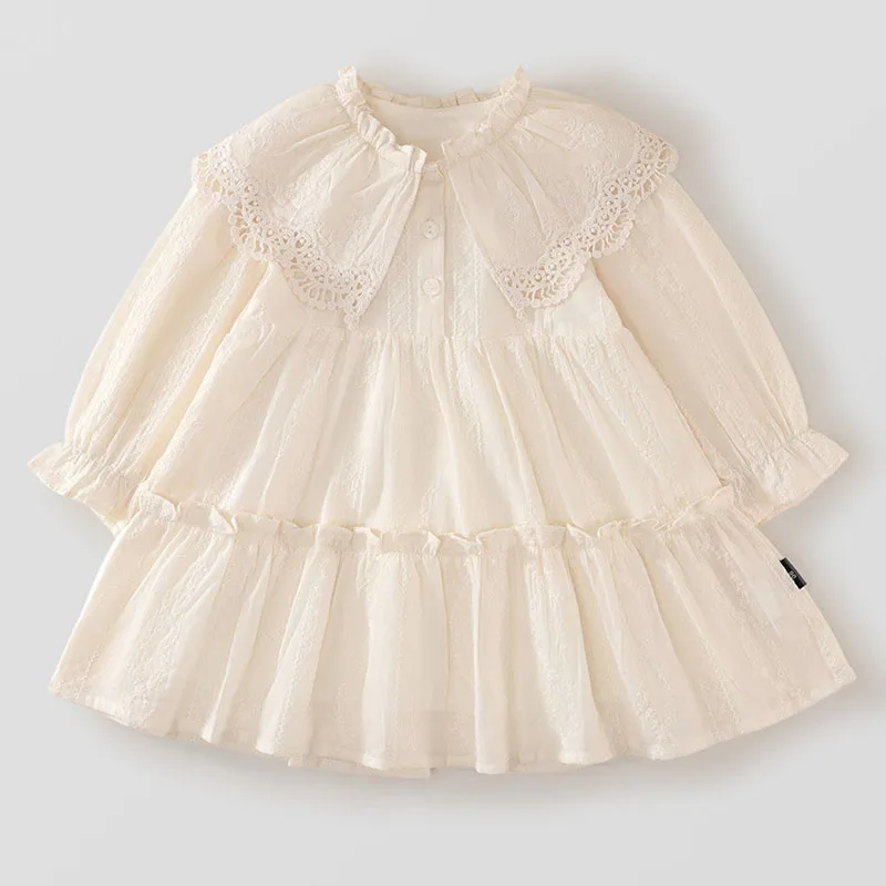 Vestido de bebé con encaje y solapa grande – Primavera y otoño