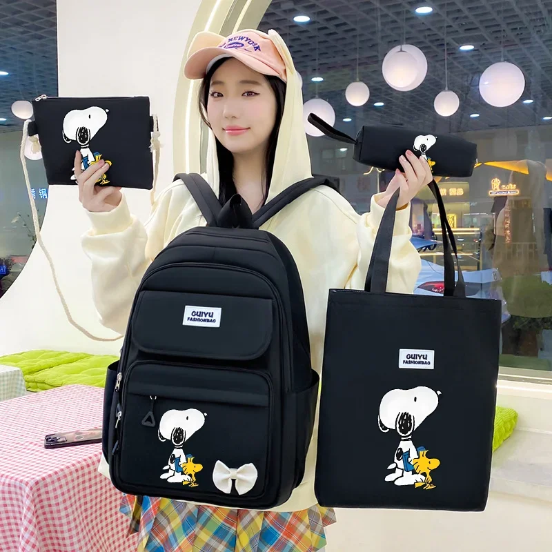 4 unid/set Snoopys, mochila escolar para niños y niñas, mochila con lápiz, bolso cruzado, bolso de libro de Anime para adolescentes, regalo Kawaii para estudiantes y mujeres - imagen 2