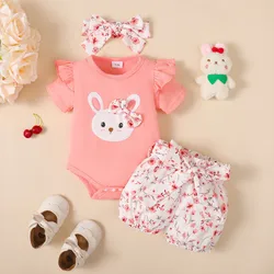 Traje conejo bebé niña con volantes y shorts floreales–Verano 0-18m
