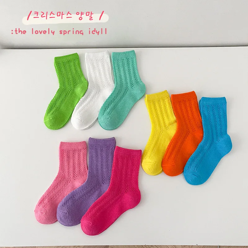 4 pares de calcetines de malla transpirables ultrafinos para niños calcetines coloridos de alta elasticidad para escuela Neo Color - imagen 2