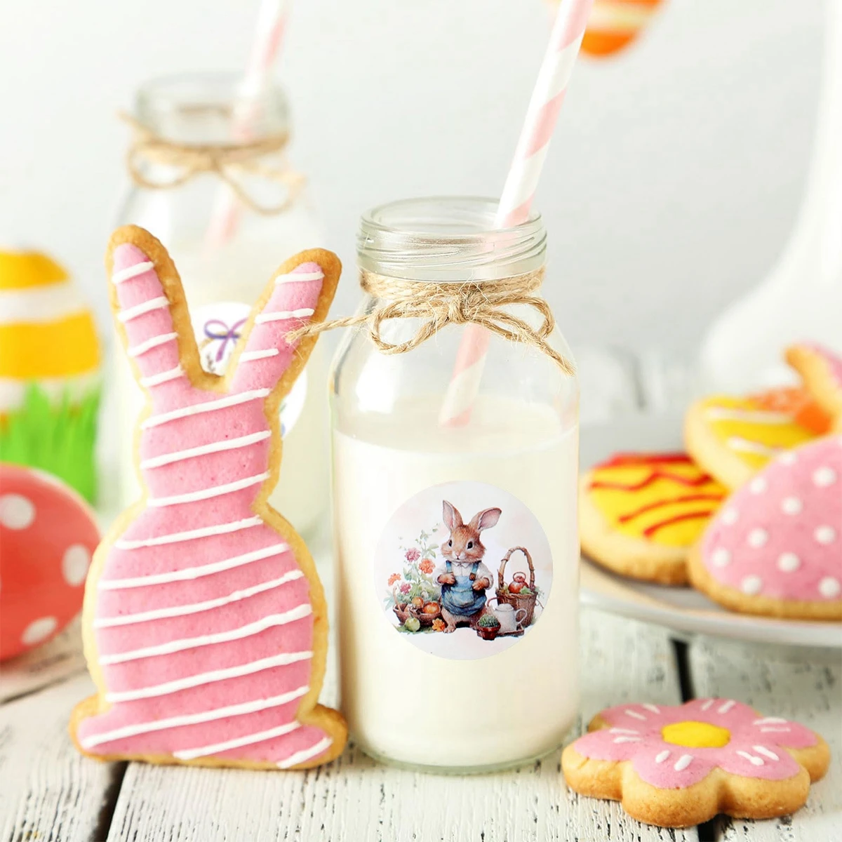 Pegatinas redondas de conejo para regalos de Pascua - imagen 5
