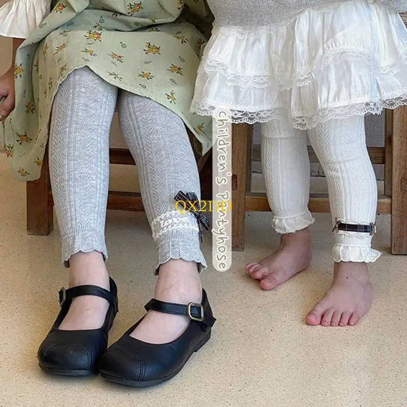 QX2D Pantalones bebé transpirables Bownot Charm Solides Leggings elásticos para niños para uso diario y actividad