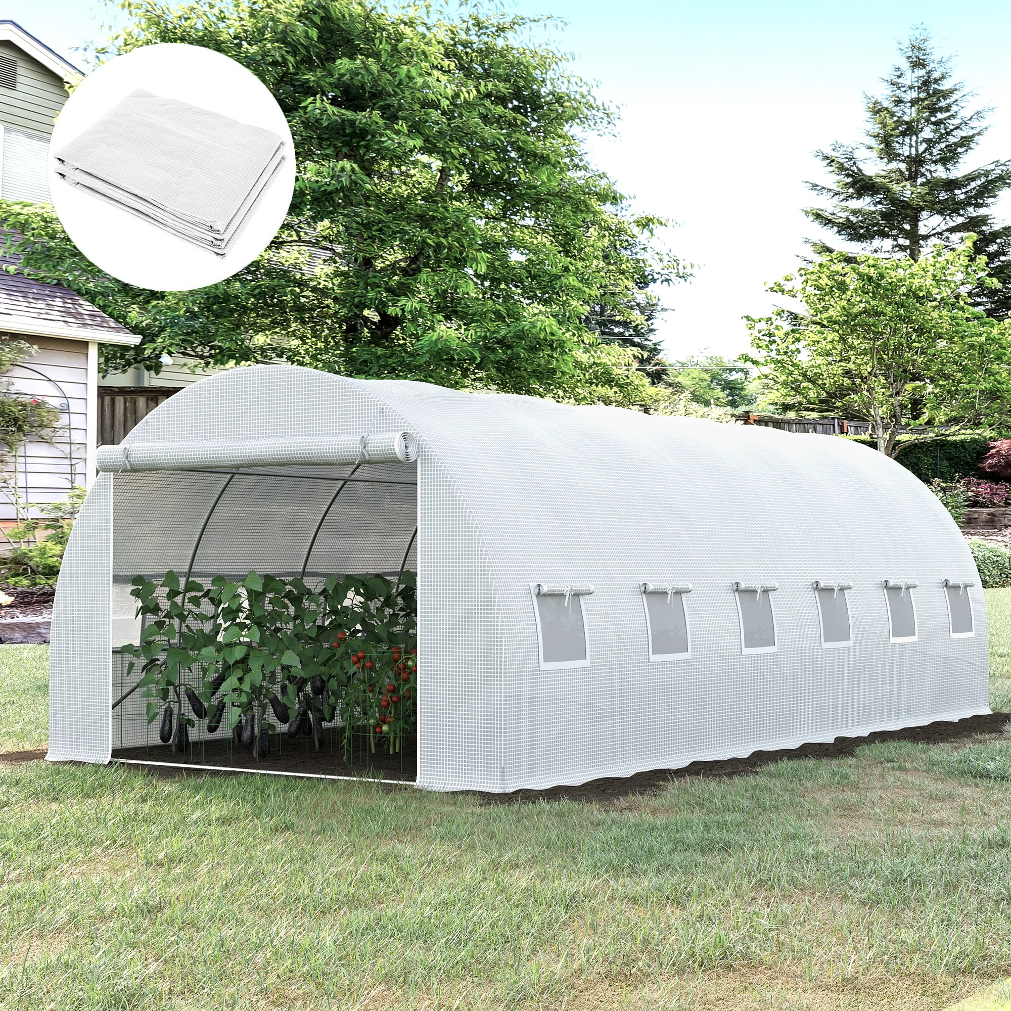 Outsunny Cubierta de Invernadero de Túnel 6x3x2 m Cubierta de Repuesto Invernadero Polietileno con 12 Ventanas y Puerta Enrollable Protección de Plantas para Jardín Blanco - imagen 2