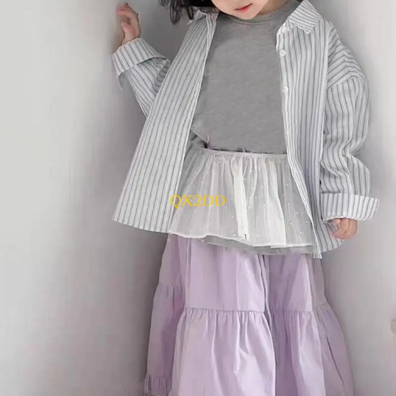 QX2D Baby Fart Cortina 2025 Verano Niñas Falda Color Sólido Delantal con Cordones