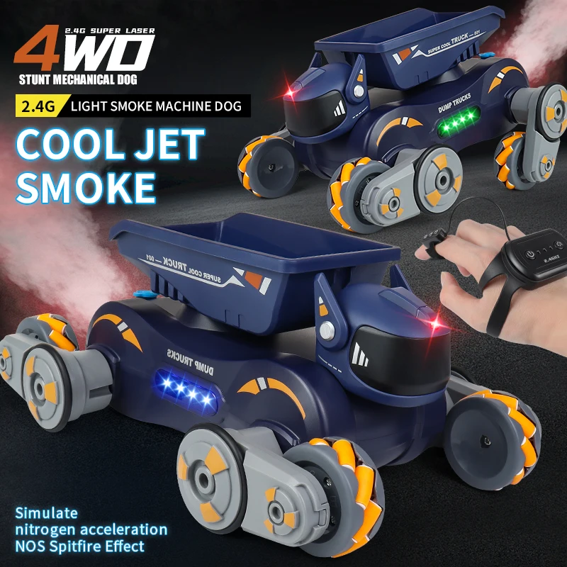 Coche acrobático Rc, Robot mecánico de 8 ruedas para perros con luces en aerosol para niños, Control remoto de detección de gestos, coche de juguete electrónico para mascotas - imagen 2