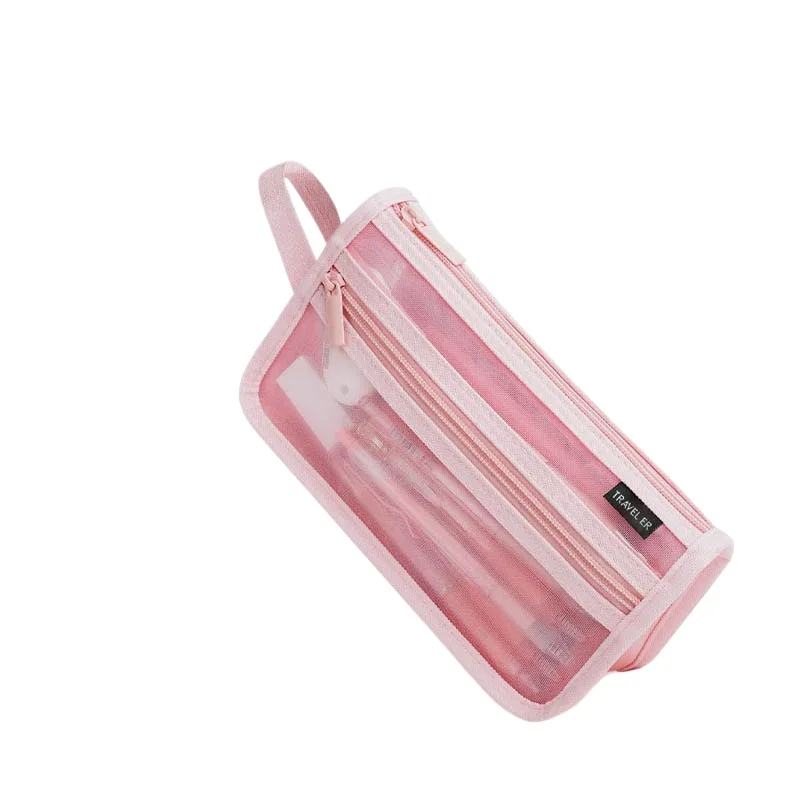 Estuche de lápices de malla minimalista, bolsa de papelería transparente creativa de gran capacidad, bolsa de papelería rectangular con cremallera para estudiante - imagen 2