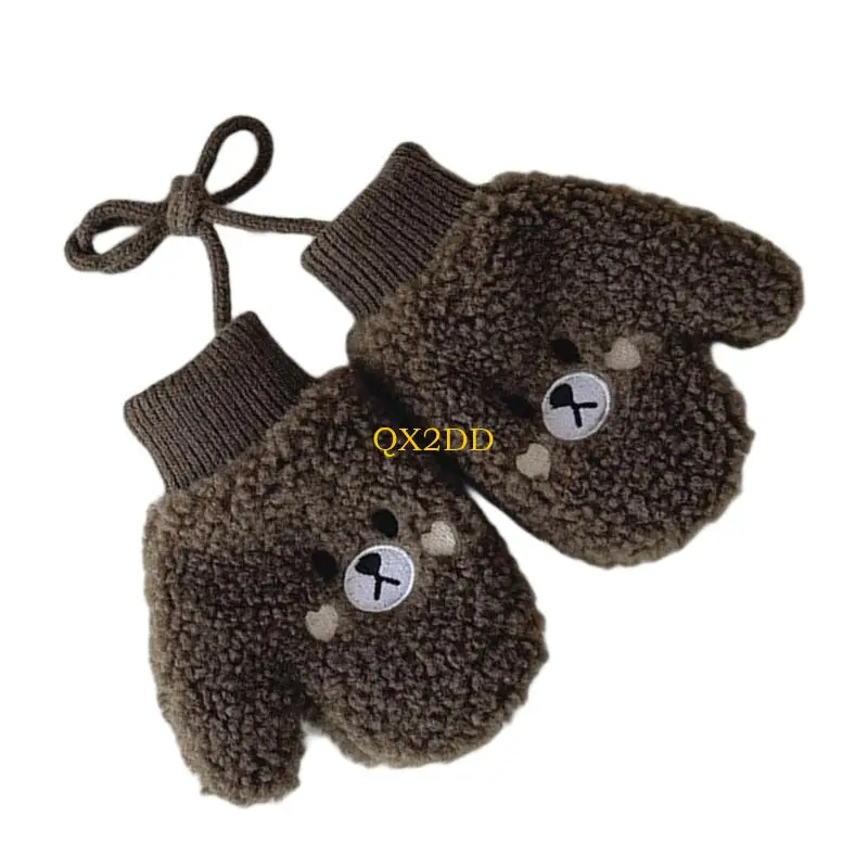 QX2D 1 par manoplas lana cordero para bebés con correa para cuello para niños 1 a 4 años, guantes cálidos con - imagen 5