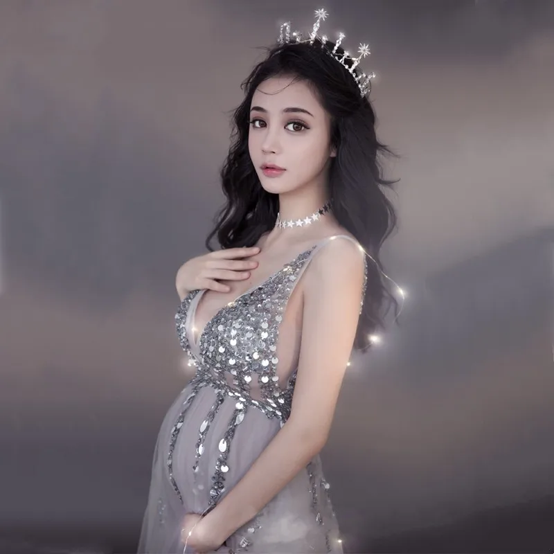 Vestido de maternidad de lentejuelas para sesión de fotos del embarazo, accesorios de fotografía, ropa Formal de fiesta de boda, vestido de maternidad de tul - imagen 3