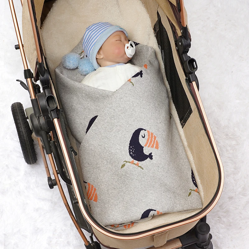 Manta de punto para recién nacidos, edredón de 100% algodón para cama y cuna, supersuave, 100x80CM, cuadros, bonitos pájaros - imagen 5