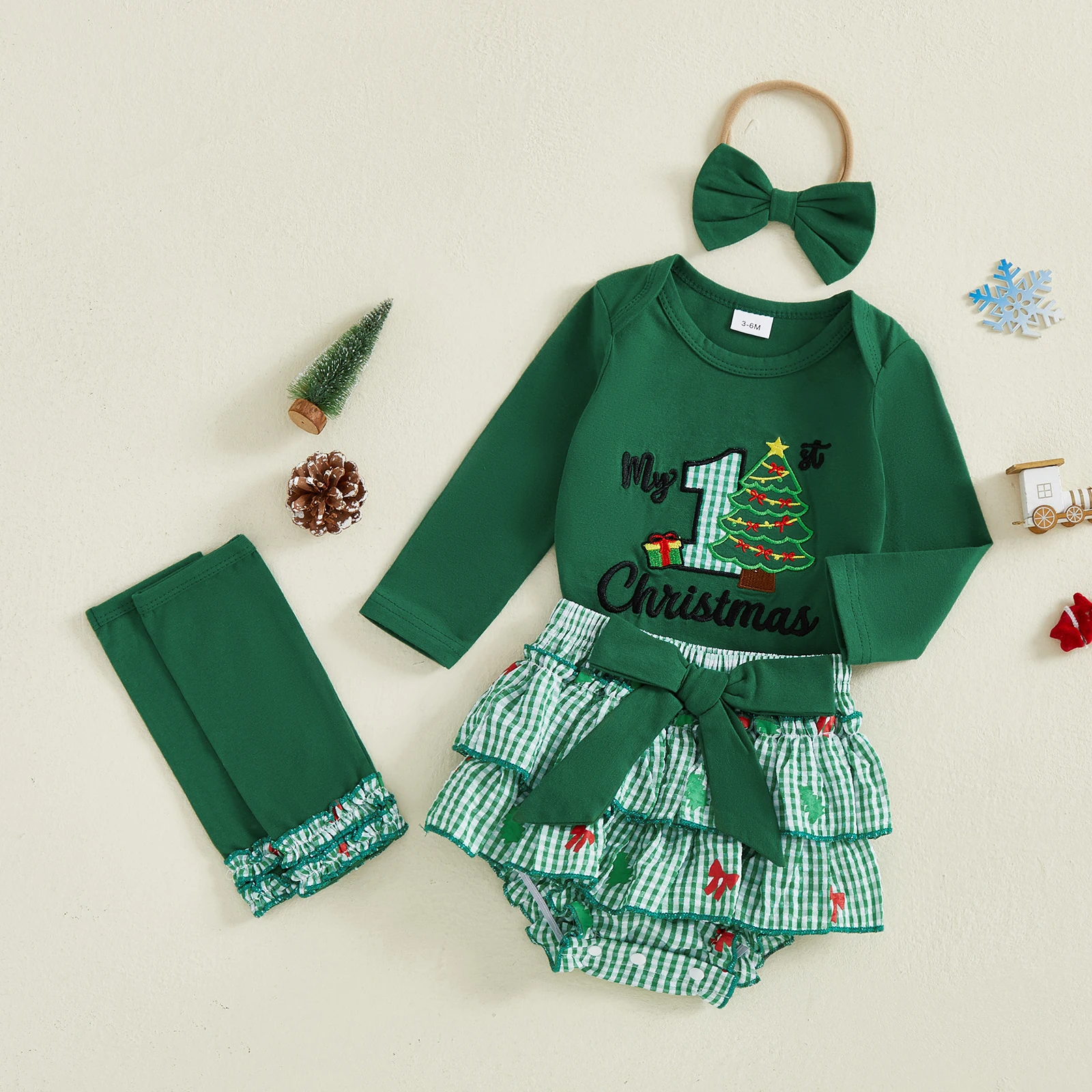 Traje de Navidad para bebé niña con pelele bordado y volantes - imagen 3